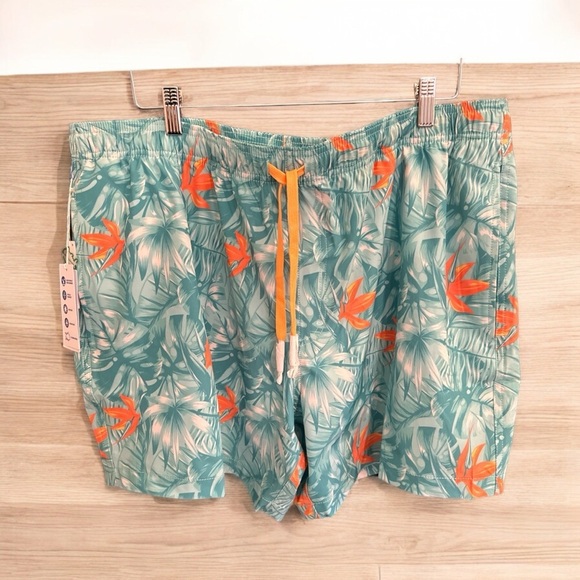 NWT Men's Sz 2XL Southern Tide Monstera Palm Swim Trunk Teal/Orange - Picture 1 of 6